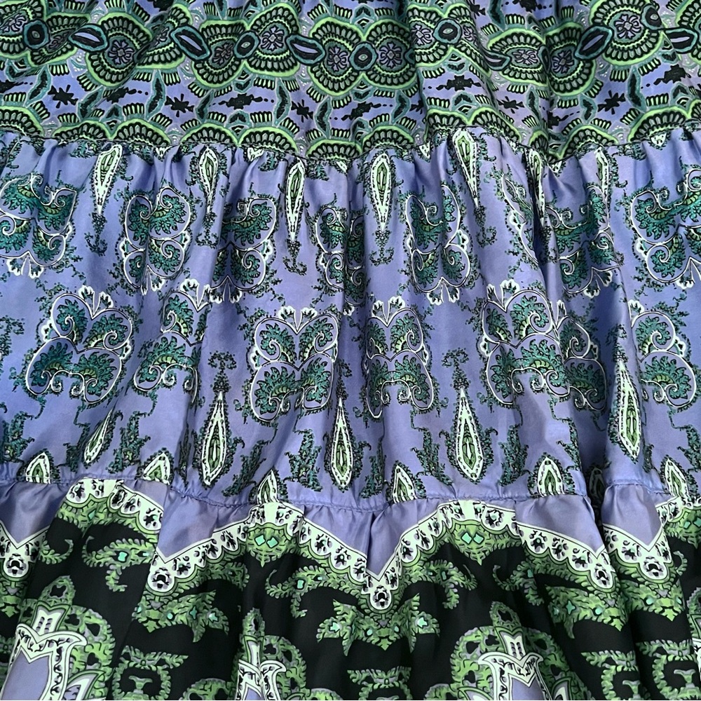 Marshall Fields Bohemian Blue Green Silk Skirt Boho Artsy Flowy - Picture 4 of 10